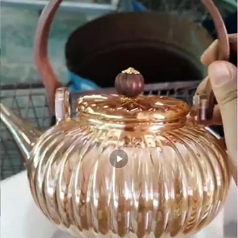 Pumpkin Glass Teapot with Wooden Handle