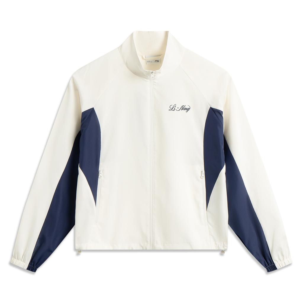 Li-Ning Sports Lifestyle Series Color Block Zipper Stand Collar Versatile Casual Windbreaker Women Outerwear Off-White AFDV694-7