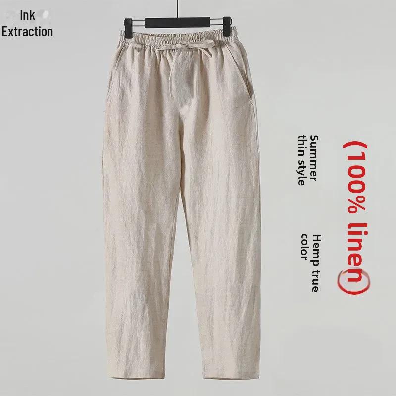 Men's Thin Loose-Fit Cotton & Linen Nine-Point Casual Pants, Chinese Style