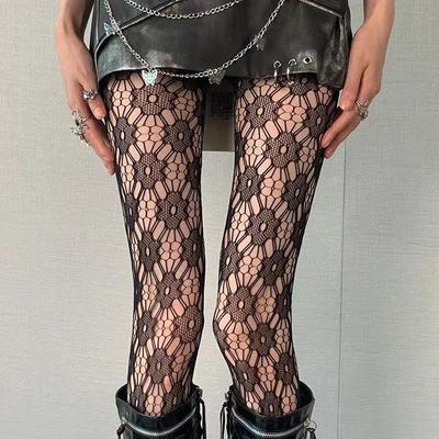 Calze a rete estive in pizzo floreale - Sexy rete jacquard, tinta unita
