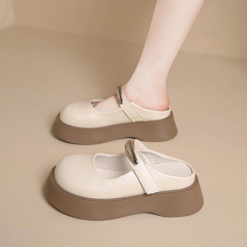 

Fashion CRLAYDK Women s Slip On Mules Backless Walking PU Leather Loafers Hook&Loop Slippers Casual Ladies Height Increase Slides 35