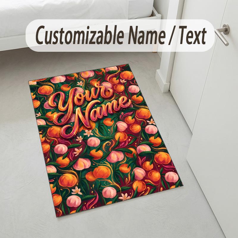 Floral Garden Theme Crystal Velvet Rug Personalized Custom Name Text Soft Floor Mat Home Decor