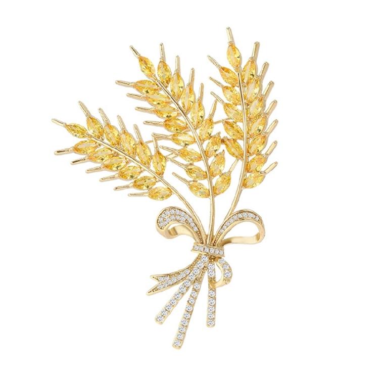 Elegant Wheat Lapel Pin Women's Fashion Statement Crystal Brooches Wheat Brooch