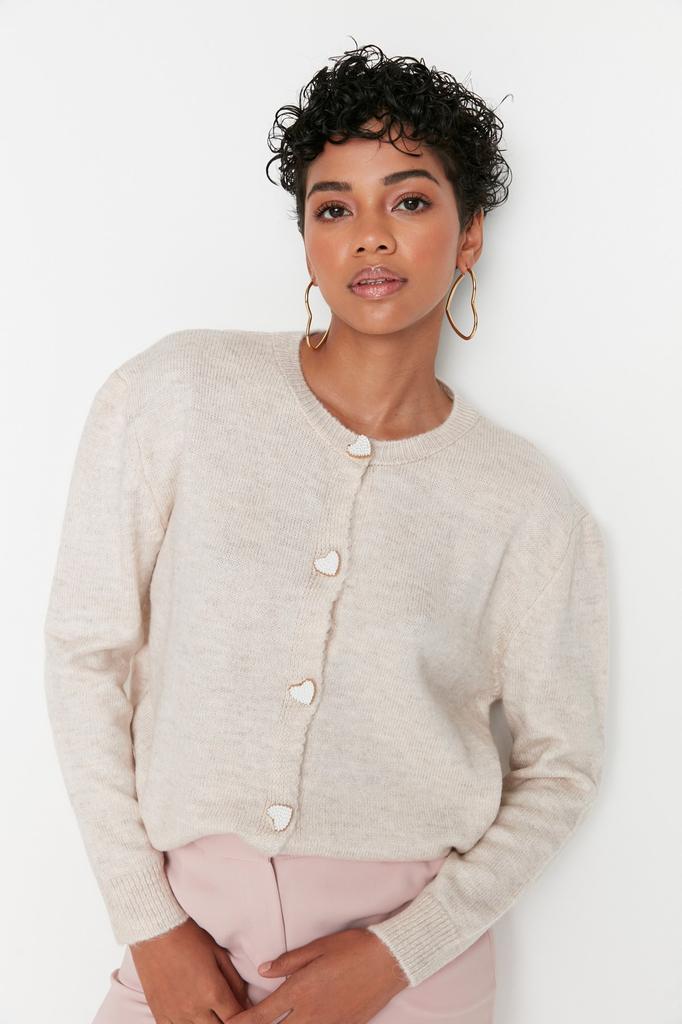 Women's Fashion New Cardigan Orange Soft Textured Jewel Buttoned Knitwear Cardigan