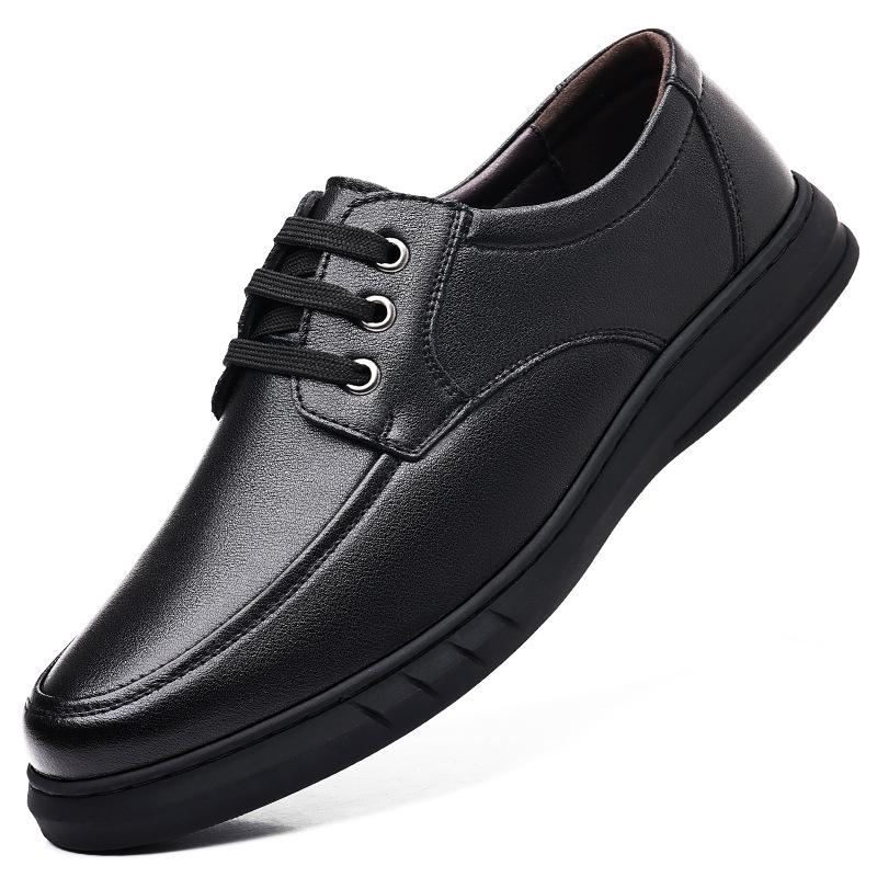 

Leather shoes men s autumn lace-up cowhide low-top lazy one-pedal shoes middle-aged and elderly children 2025 38 чёрный