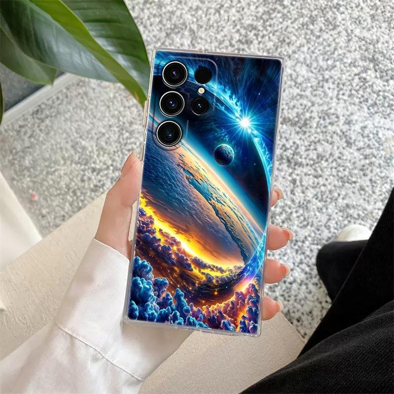 Vesmír Planeta Měsíc Hvězdy Vesmír Průhledný obal Pro Samsung Galaxy S26 S25 S24 S23 Ultra S21 FE S22 Plus S26 Ultra Kryt na telefon