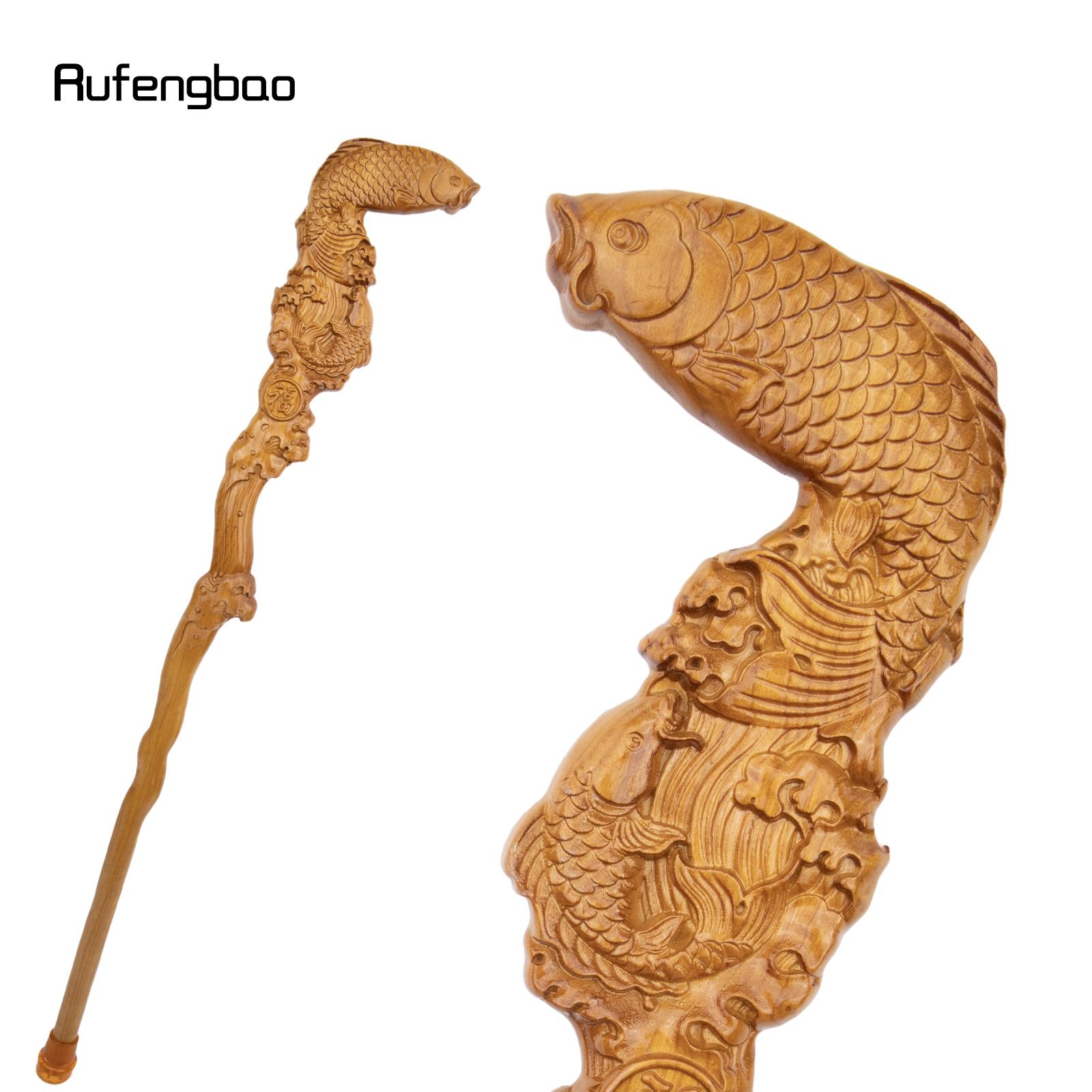 Yellow Fish Wooden Single Joint Fashion Wood Stick Decorative Cospaly Cane Halloween Crutch Wand Crosier 94cm