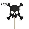 Halloween Baking Supplies 8 Pcs Glitter Cupcake Picks, Spooky Black Skull Durable Cake Topper Toppers, Gothic Birthday Party Decoration for