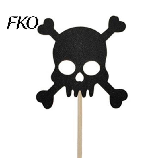 Halloween Baking Supplies 8 Pcs Glitter Cupcake Picks, Spooky Black Skull Durable Cake Topper Toppers, Gothic Birthday Party Decoration for