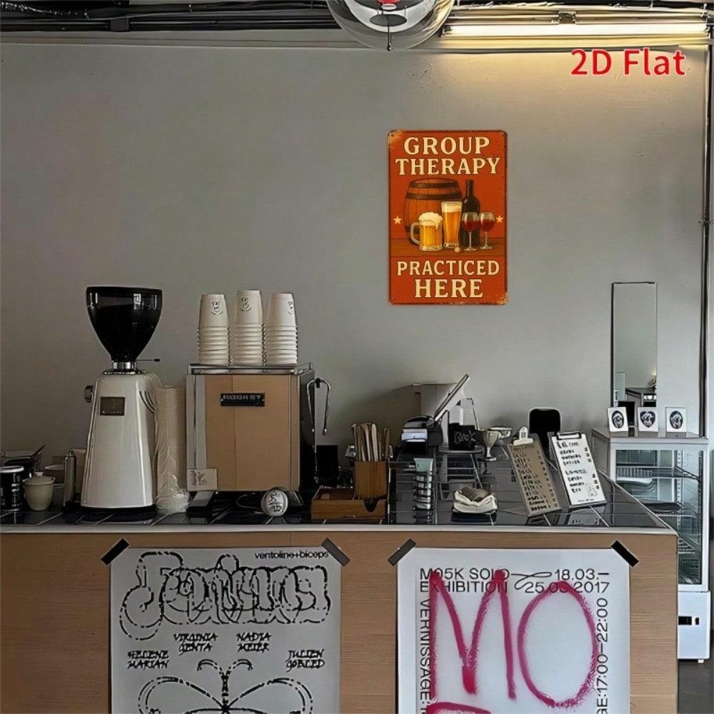 Metal Wall Art Vintage Practice Healing Here Sign with Beer and Wine, Iron 2D Picture for Bar