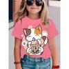 New Summer Girls Clothes Cartoon Cute Cat Graphic T Shirt Short Sleeve Tops for Girls 4 to 6 Years Casual Children's Clothing