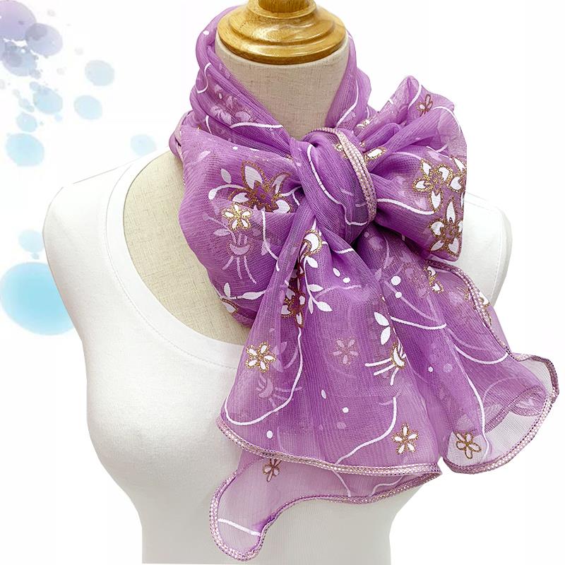 Lace Scarf Women Lightweight Hijab Elegant 2024 Print Silk Neckerchief Shawl Wraps Headband Handle Hair Accessories Bandana