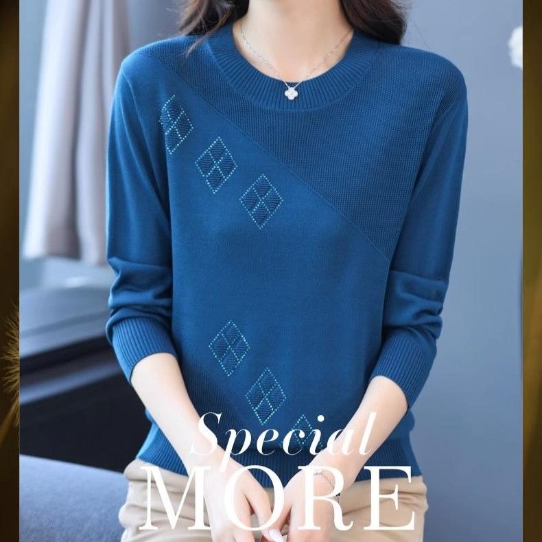 Women's Thin Crew Neck Knit Sweater Spring and Autumn Loose Solid Color Knit Pullover Top