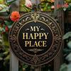 Vintage Gold Metal Wall Art Round Retro Sign My Happy Place Home Decor Bathroom Porch Living Room Kitchen Bedroom Wall Decoration