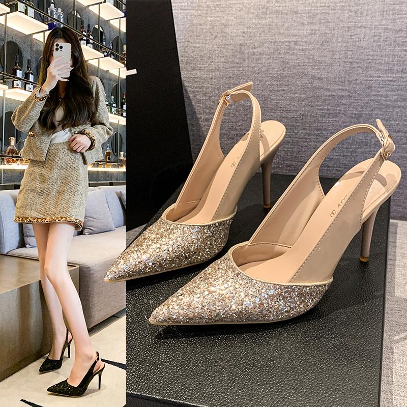 Fashion 2025 Bride Sequin Women Sandals Elegant Party High Heels Shoes for Women Fashion Pointed Anti-slip Shoes Luxury Designer Sandals