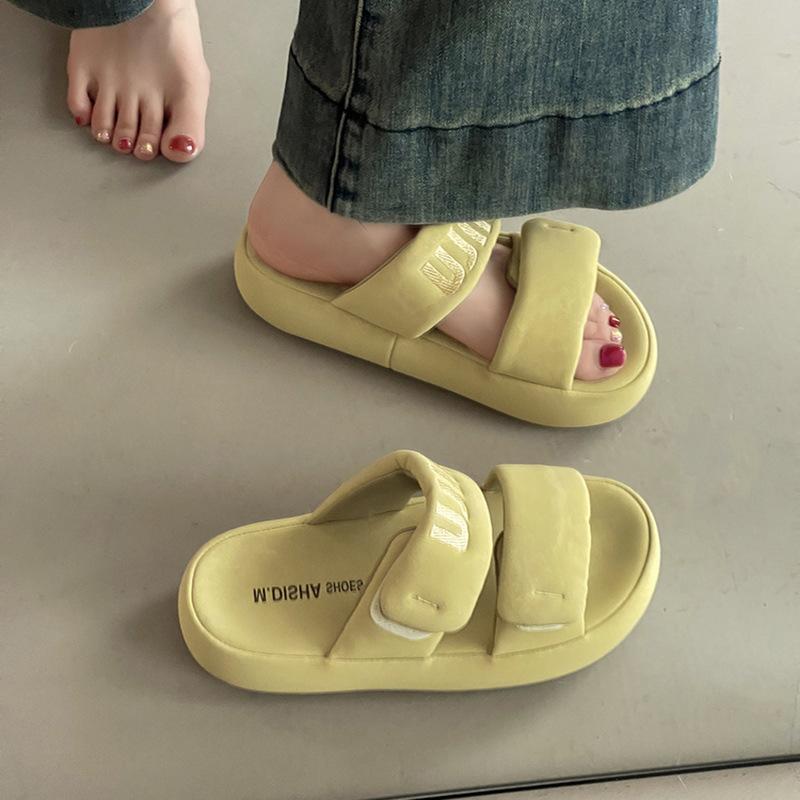 Stylish Simple and Versatile Velcro Platform Slippers Women's 2025 Summer New Casual One-word Drag Casual Cool Slippers