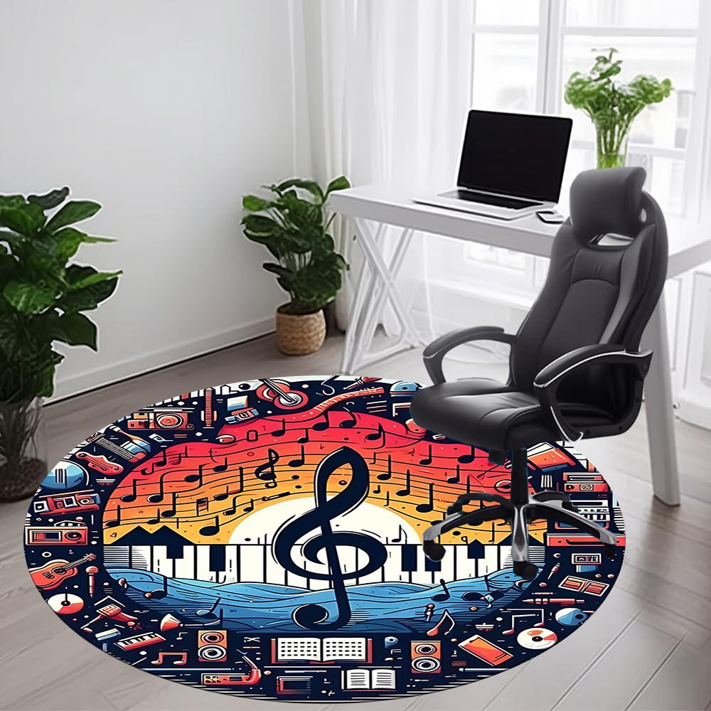 1pc Music Instruments Office Round Area Rug,  Mat Suitable ForOffice, Under Office Chairs Bedroom Living Room Home Decor, Room Deco