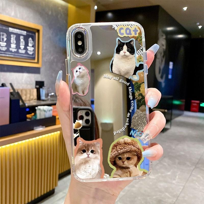 Foreign Trade Explosion Cute Cat Mirror Apple 17 Mobile Phone Case Ip16promax Puppy with Mirror Mobile Phone Case 15