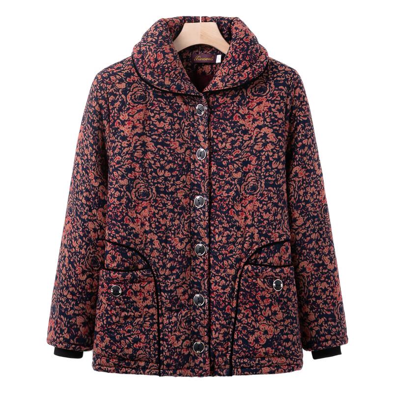 Moou Women's Thickened Fleece-Lined Lapel Jacket for Elderly