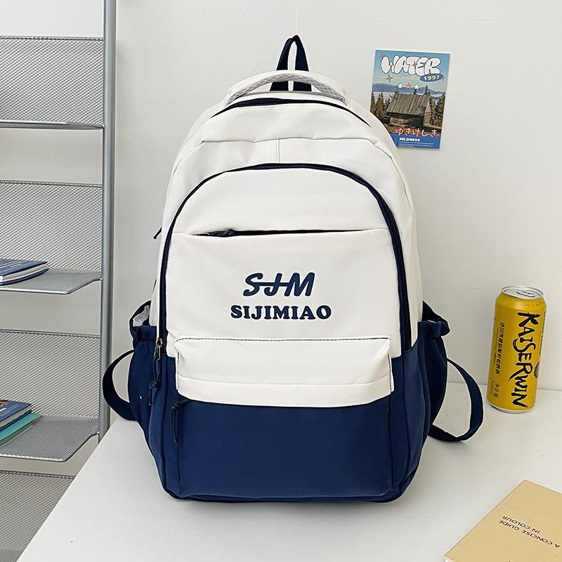Schoolbag Middle and High School Students Backpack 1011 New Large-capacity Letter Printing Korean Version Contrasting Color Backpack College Backpack