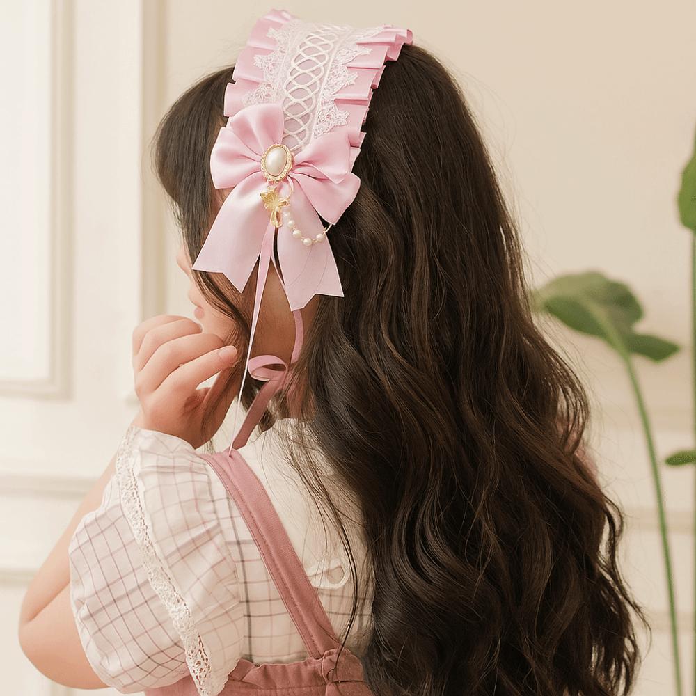Ribbon Bow Lolita Lace Headband Sweet Maid Cosplay Headdress Cute Ruffled Hairband  Girls