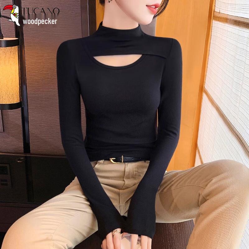 Women s Semi-High Neck Cutout Long Sleeve Knit Top S