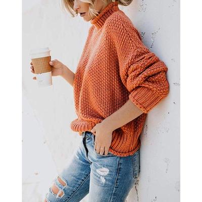 Suéteres de cuello alto y manga larga con estampado de colores sólidos para otoño e invierno a la moda para mujer