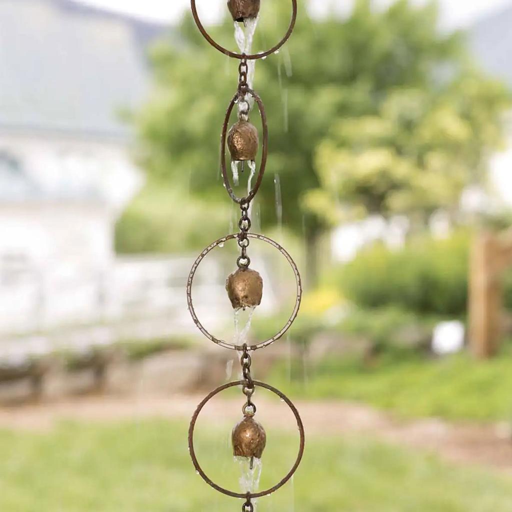 Vintage Style Wind Chime Watering Pot Bell Shape Rain Chains Artistic Sense Hanging Rain Chain for Garden Front Door Ornament