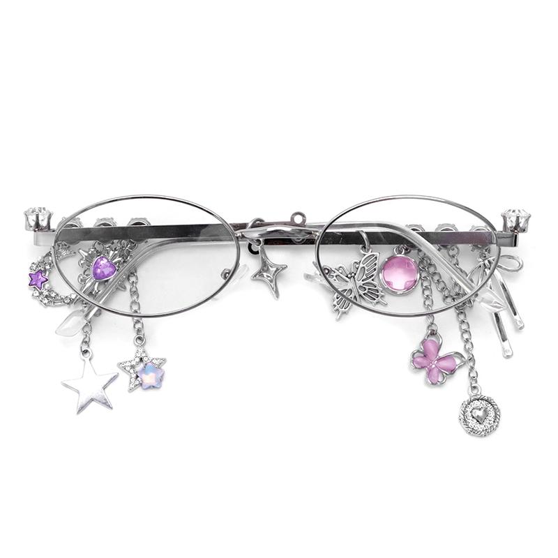 Personalized Sweet Cool Spicy Girl Eyeglasses  Star Diamond Small Frame Elliptical Glasses For Women Trendy Eyeglasses