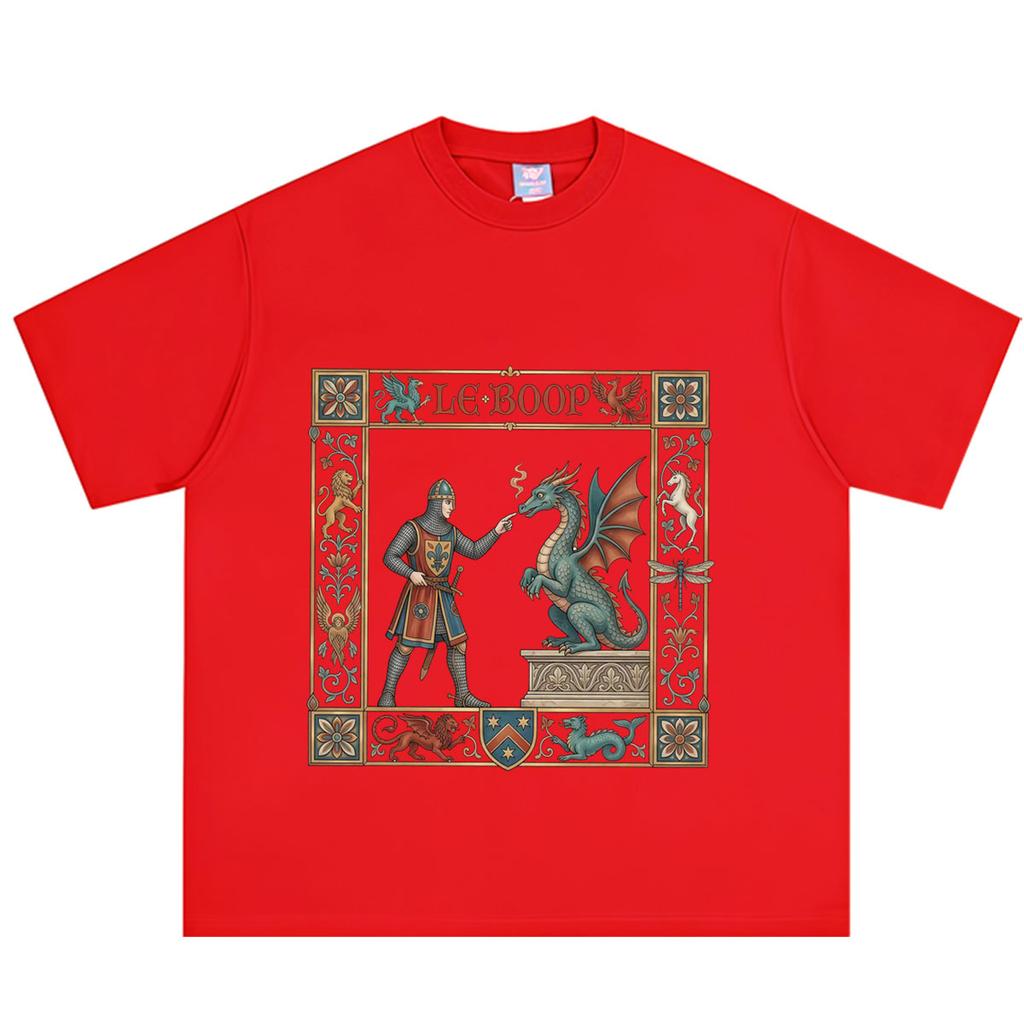 Le Boop Medieval Knight Dragon Funny Vintage Print TShirt Unisex Unisex Casual Loose Tshirts Summer Cotton fashion Tshirts tops
