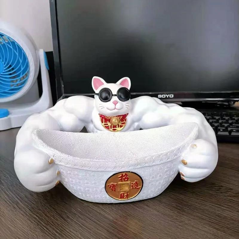 Украшение для хранения Lucky Cat Креативное украшение для гостиной Статуэтка животного из золотой смолы Поделки Muscle Lucky Cat Открытие подарка белый 41449₽