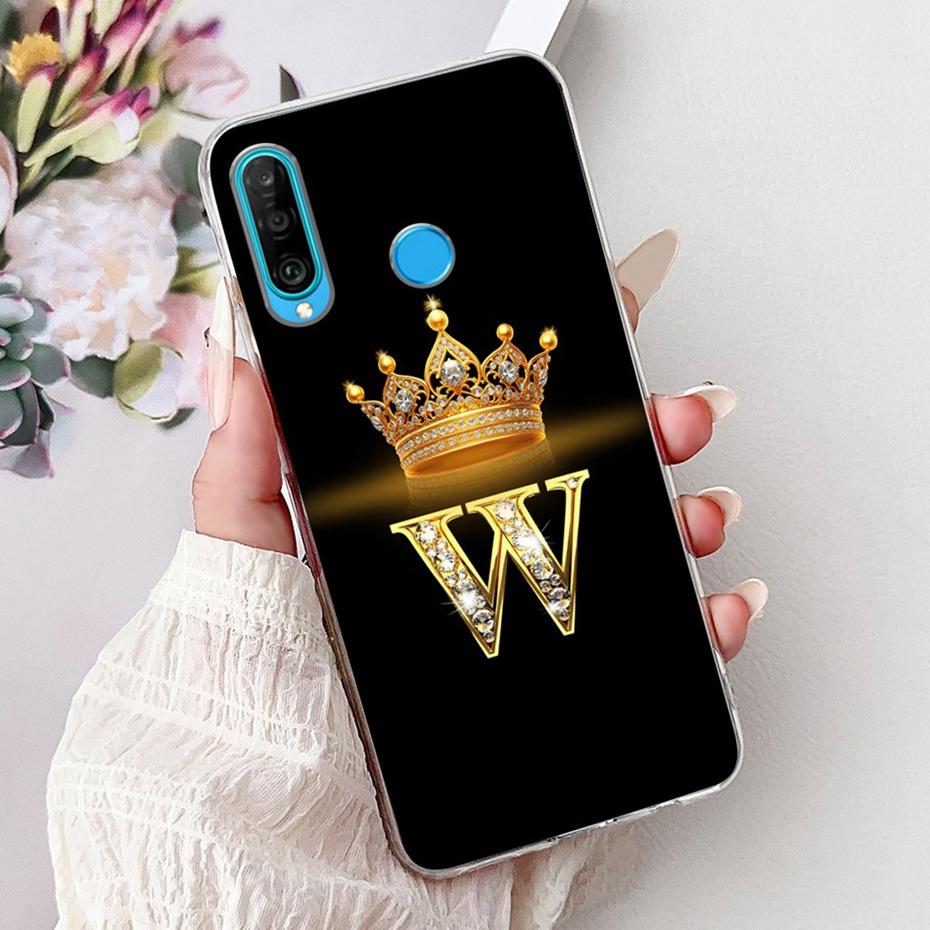 Fashion Crown Initial Letter Case For Huawei P30 Lite P30 Pro Soft Silicone TPU Cover For Huawei P30lite P 30 P30Pro Phone Cases