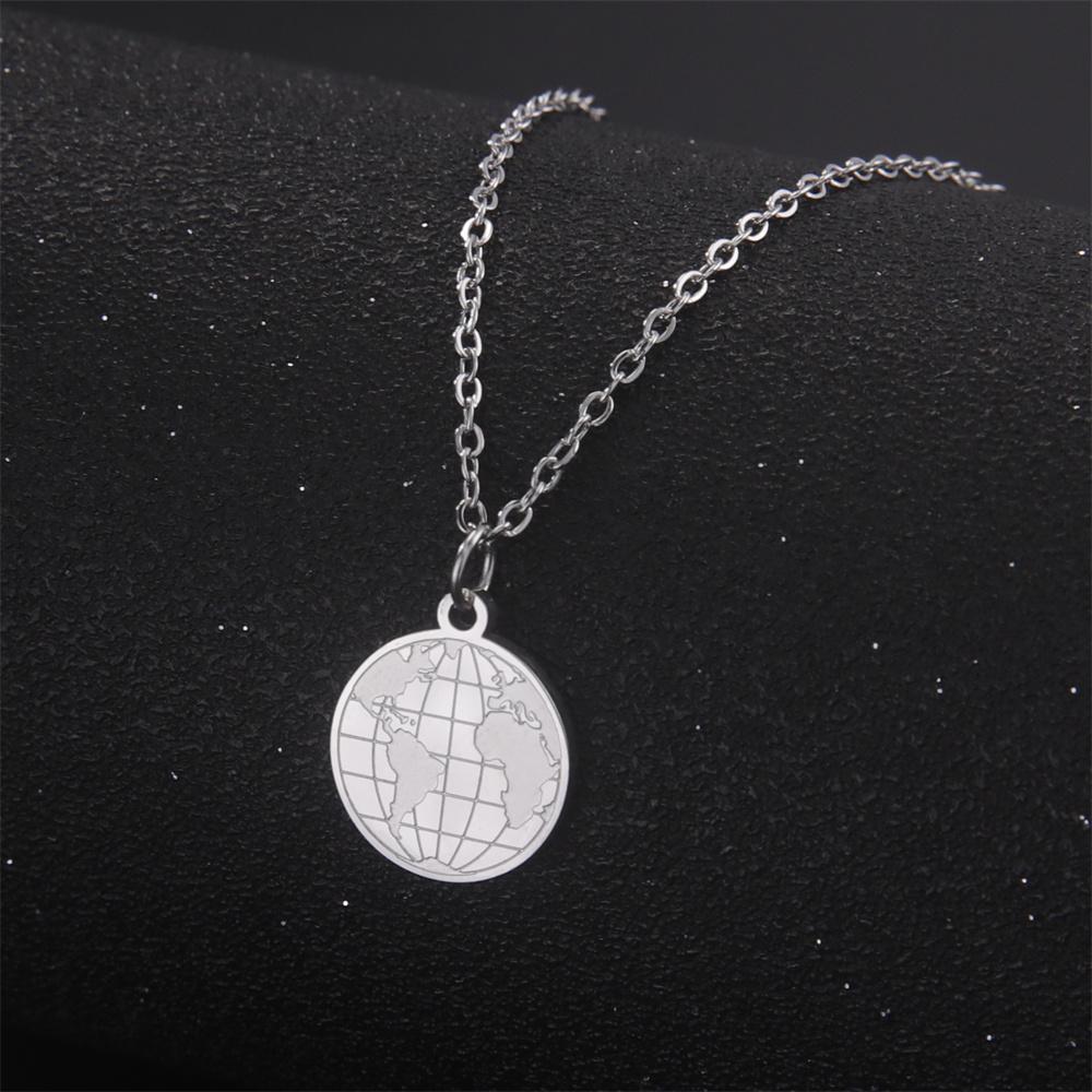 

My Shape World Map Pendant Necklaces for Women Men Earth Globe Round Charm Stainless Steel Necklace Choker Jewelry Travel Gifts 50cm