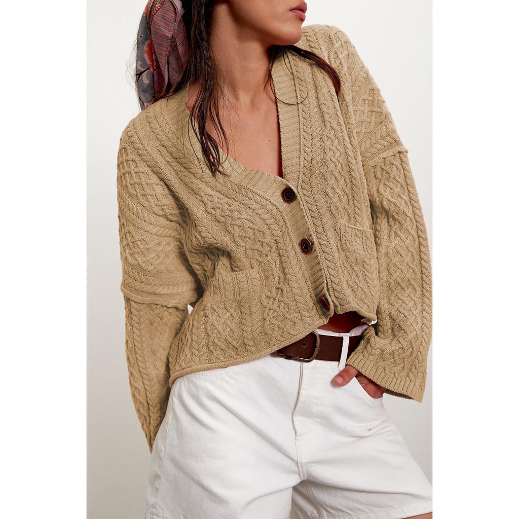 New Autumn and Winter Women's Clothing Short Twist Loose Solid Color Knitted Cardigan Jacket