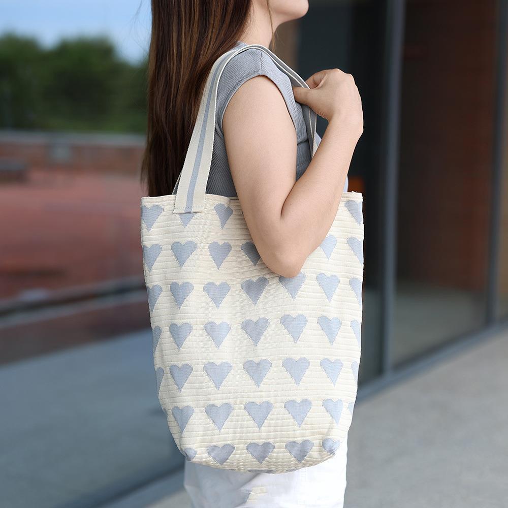 

Soft Knitted Crochet Bag Casual Handbag Simple Heart Knit Shoulder Bag Outdoor белый