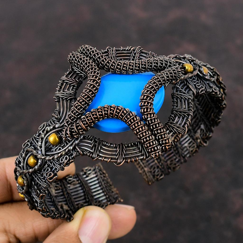 Dornröschen Türkis Armreif Kupferdraht gewickelt Schmuck verstellbar Manschette Armband Edelstein Manschette handgemachte Armreif Kupferdraht Wickelarmreif