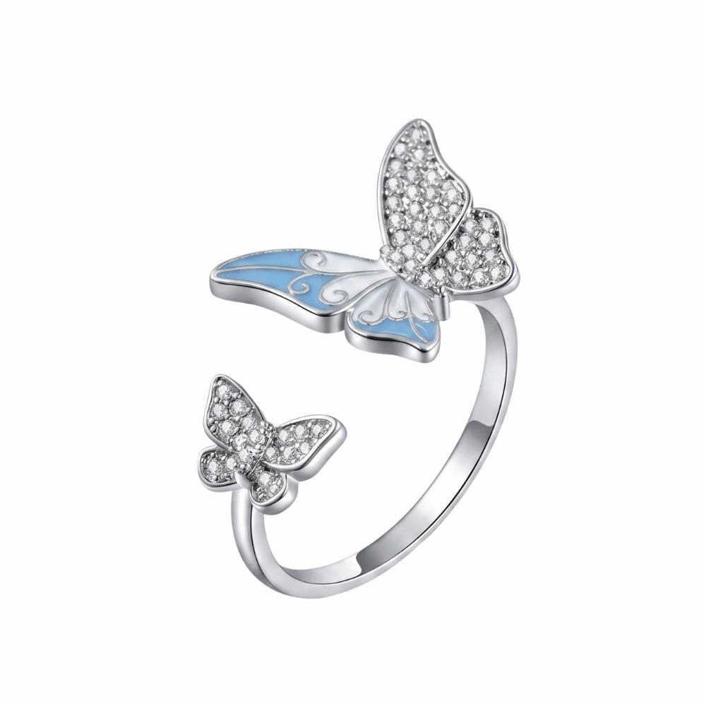 Elegant Butterfly Zircon Ring Enamel Finger Jewelry Sweet Butterfly Open Ring Ladies Jewelry