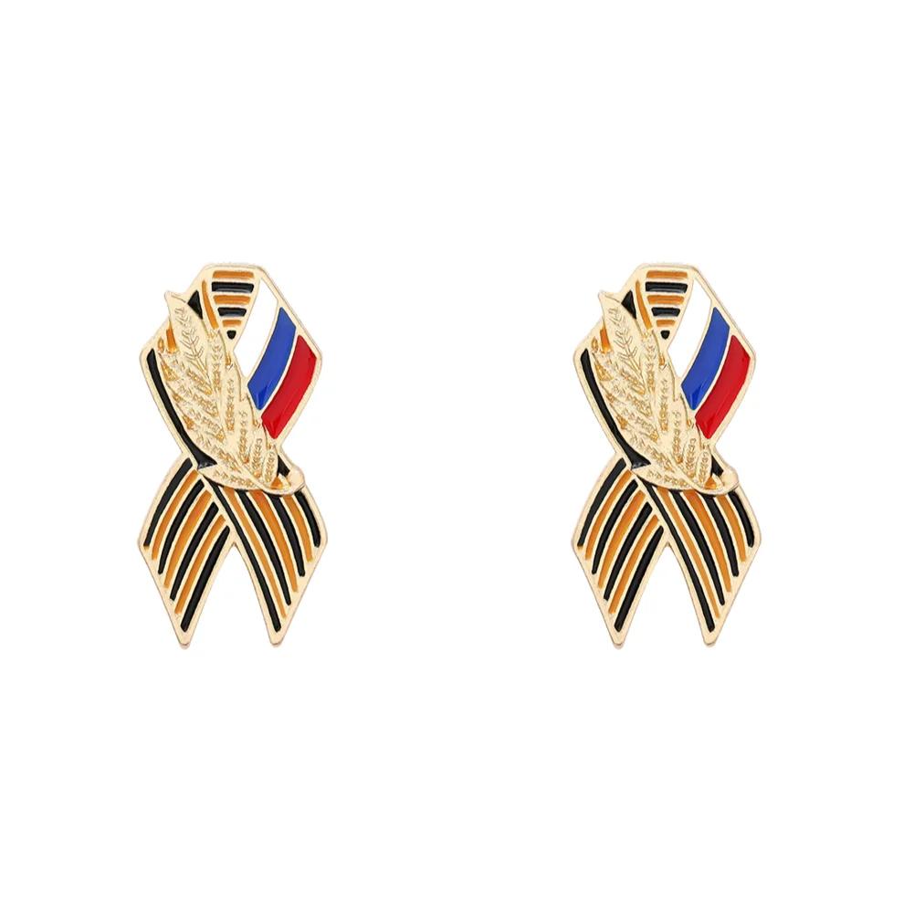 St. George Ribbon Badge with Russian Flag Saint George Victory Day Enamel Lapel Pin Maple Memorial Brooch Festive Symbol Pin