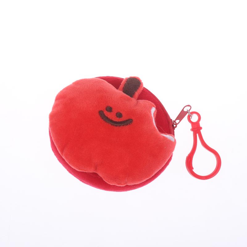 Cute Red Fruit Plush Coin Purse Mini Zipper Pouch With Keychain Cartoon Fruit Wallet For Earphones Coins Bag Charm Gift