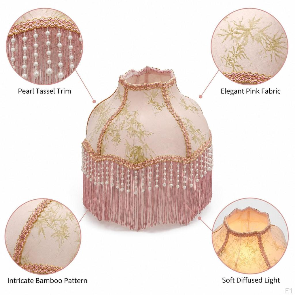 Bell Shape Scallop Lamp Shade Lampshade Handmade with Tassels Beads for Office Table Hotel Home