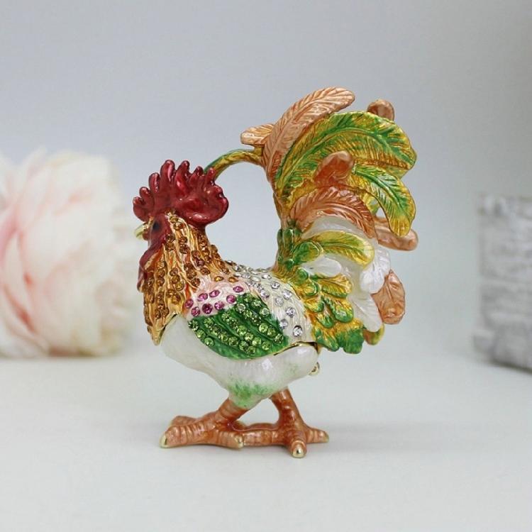 Premium Alloy Rooster Figurine Box With Enamel Finish For Safekeeping Valuables And Gifts Jewelry Organiser