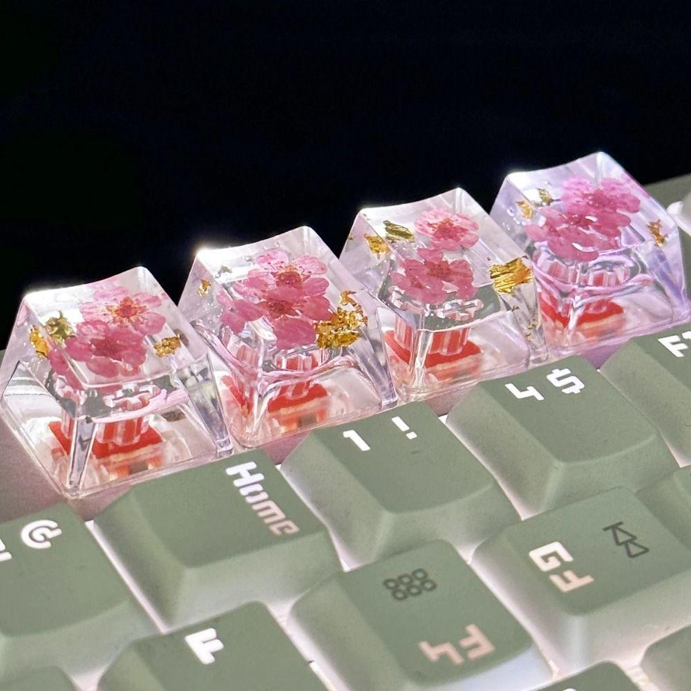 Translucent Mechanical Keyboard Keycap OEM R4 Resin Keycap Dried Flower Keycaps  Cross Axis
