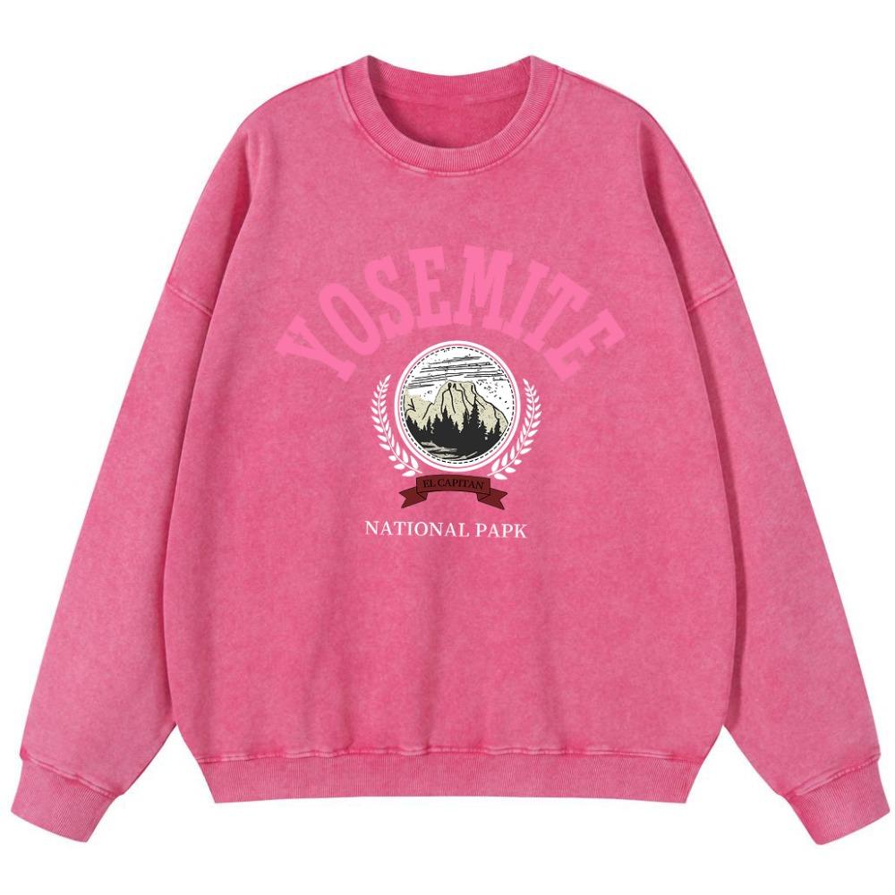 

Принты Национальный парк Йосемити Толстовка из винтажного стираного хлопка для девочки Харадзюку Мягкий пуловер Модная одежда Тонкий стиль С капюшоном 3XL розовый
