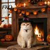 Halloween Pet Accessories Cat Wizard Hat, Bent Pointed Hat with Pumpkin Bell, Festive Costume Sequined Bow for Cats Small Dogs