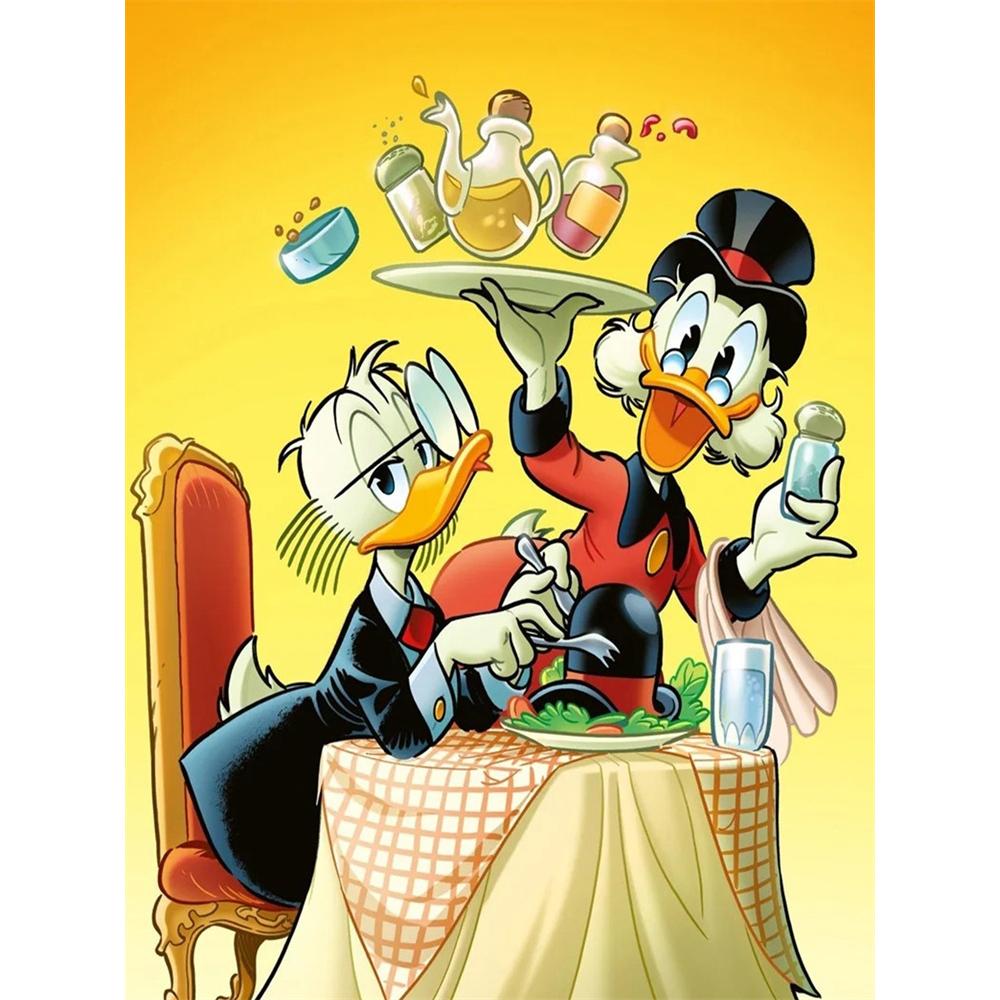 Disney Diamond Painting Donald Duck and Scrooge McDuck Restaurant Theme Illustration Cartoon 5D Diamond Cross Stitch Mosaic Home Decor Gift Round 20x30cm