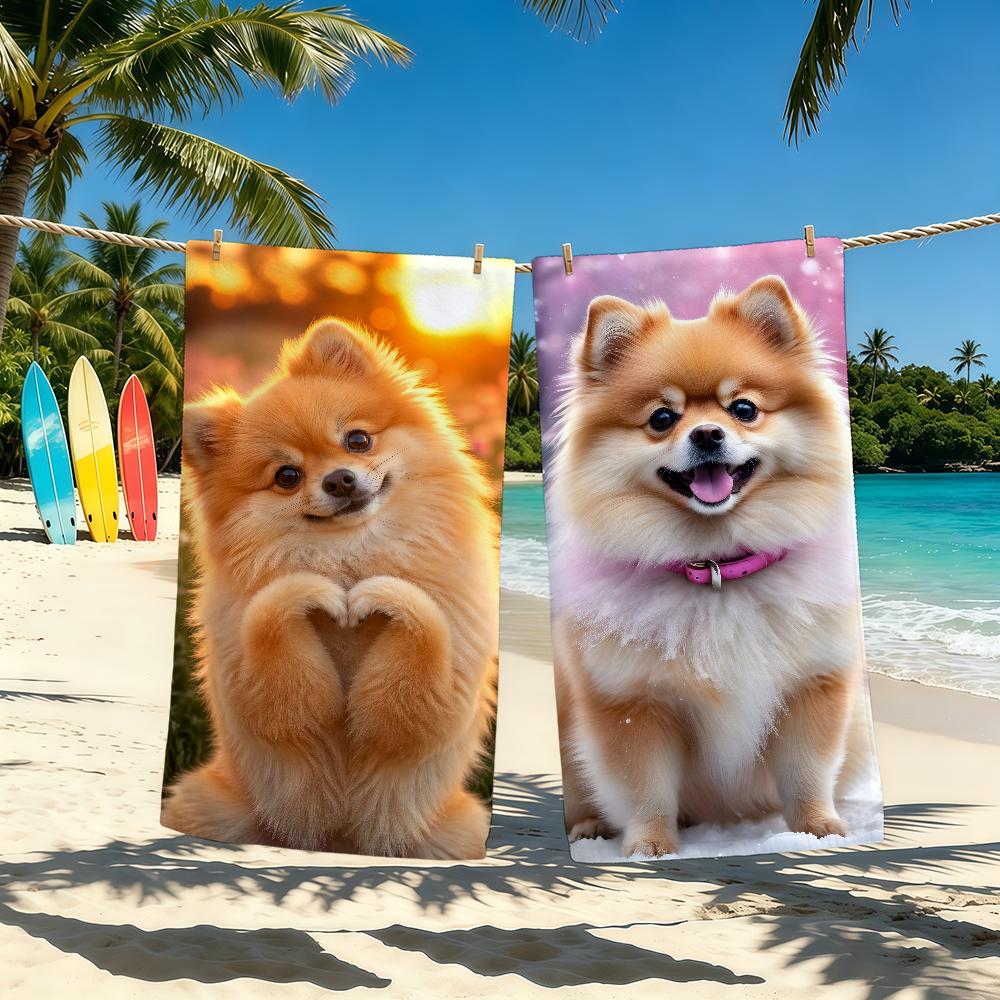 Pomeranian Cute Towel For Outdoor Camping Beach Towel Super Absorbent Quick-Drying Summer Puppies Towel