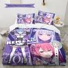 Re Zero Pattern Bedding Quilt Set Quilt Cover Pillowcase Home Birthday Gift(1 * Duvet Cover + 2 * Pillowcase, Without Core)