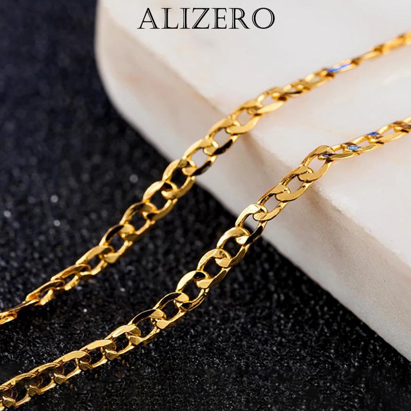 

ALIZERO 925 Silver 16/18/20/22/24/26/28/30 Inch Gold 2mm Sideways Chain Necklace For Women Man Wedding Jewelry 75cm 30inch