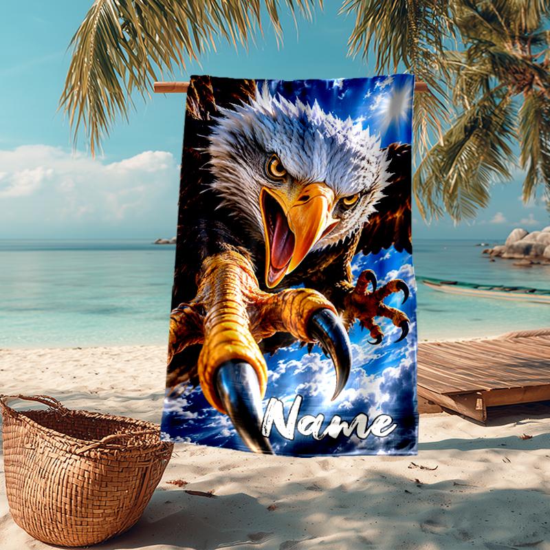 Custom Name Ultra-Soft Beach Towel with Eagle Theme,Ideal for Pool - Camping, Diving - Perfect Travel Essential, Vibrant Beach Towel.
