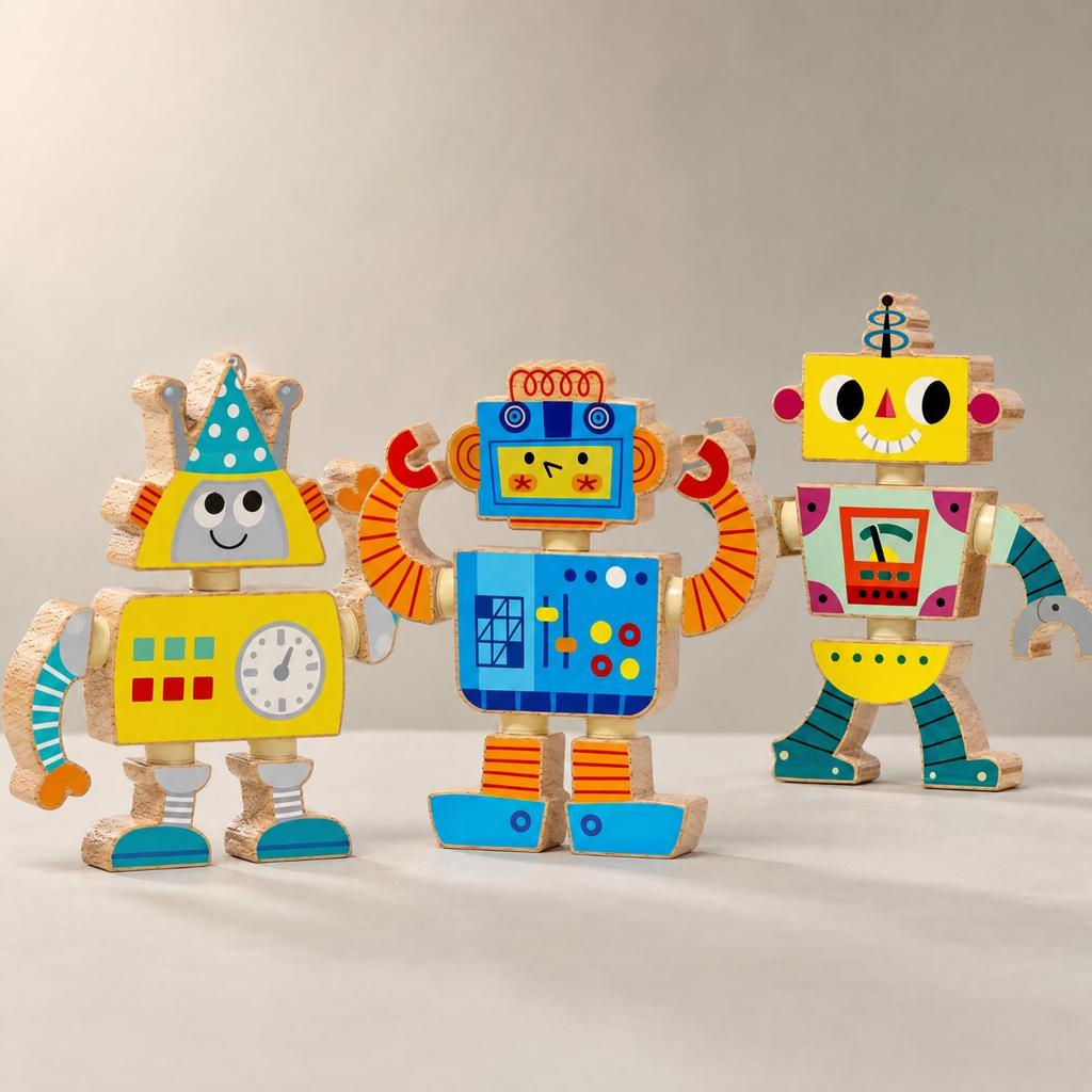 3 Pieces 3D Robot Construction Toy Articulated Wooden Building Kit